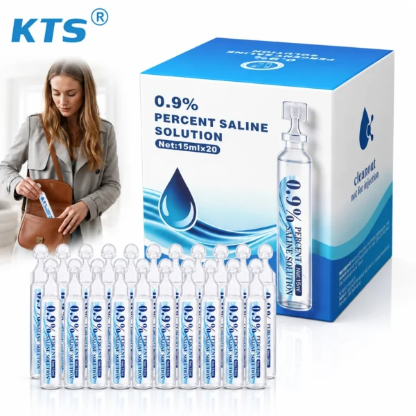 0.9% Normal Saline Solution 20 Pack 15mL Single Dose Ampoules Sodium Chloride Sterile Rinse for Nose Eye and Skin Cleansing Wound Care Preservative Free Gentle Ready to Use Saline for Family Daily Hygiene Home Travel Beauty Care Not for Injection
